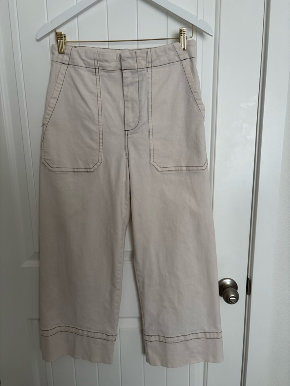 Anthropologie Cream High-Waist Wide Leg cropped Pants denim